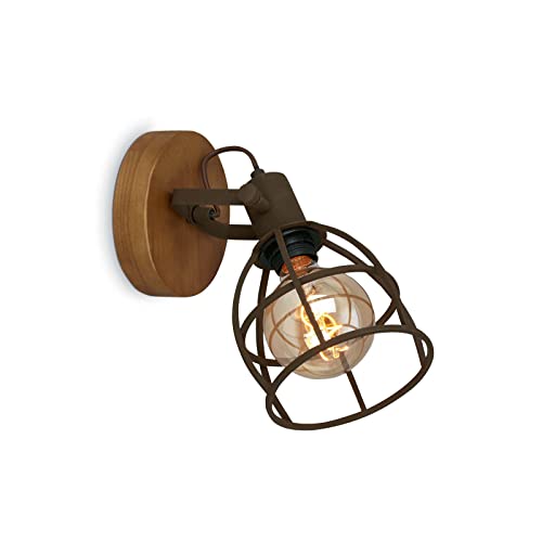 Briloner Lampada da parete retro in metallo e legno, applique vintage, attacco E27, max. 25 Watt, paralume regolabile, design industriale