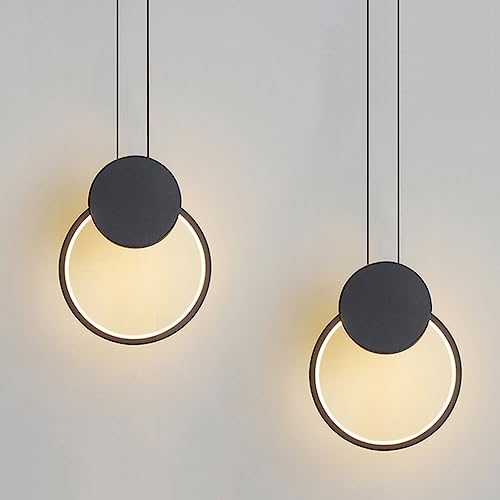 LIGKIN Set di 2 Lampadari a Sospensione LED Moderno 11W Rotondi, Creativa Plafoniera in Alluminio LED lampada da soffitto per Cucina Soggiorno Camera da letto, Nero