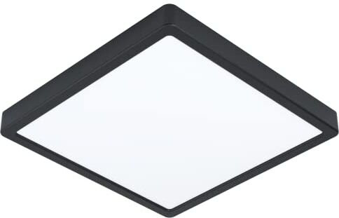 Eglo Led plafoniera Fueva 5, luce da superficie, lampada da soffitto da bagno in metallo nero e plastica, superficie illuminata in bianco, L x L 28,5 cm, IP44