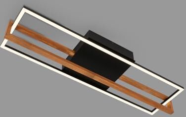 Briloner Lampada da soffitto a LED Frame, lampada da soffitto a LED, lampada da 21W con struttura in legno, lampada per soggiorno, lampada per camera da letto, 740x210x110 mm (LxLxH), legno nero