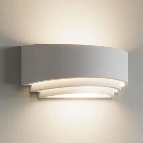 Eurekaled Applique in Gesso Ceramico Semiovale scalato Attacco R7S Luce Diffusa ideale come Lampada da muro Camera da Letto- Applique Verniciabile design Moderno