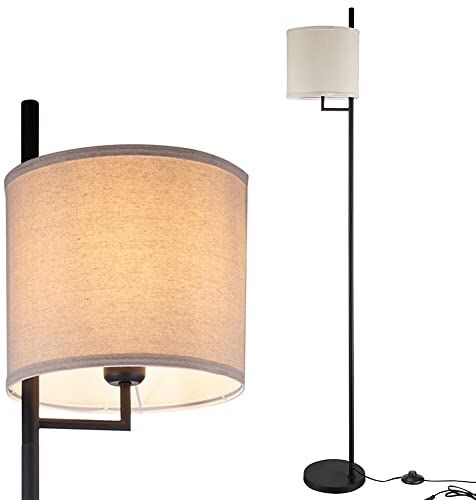 BAKAJI Lampada Piantana da Terra Luce Lampadina E27 Max 60W Base Rotonda Struttura in Metallo Paralume in Tessuto Design Moderno Accensione a Pedale Altezza 178 cm (Nero)