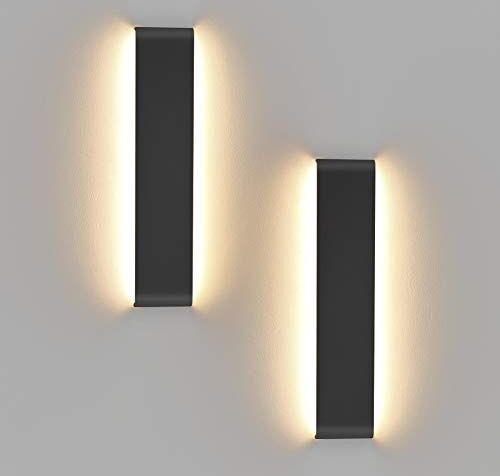 Klighten 2 Pezzi Applique da Parete 41cm Interno LED, 14W 1340 Lumen Lampade da Parete Moderne in Alluminio, Lampada Muro per Soggiorni, Camere da letto, Corridoi, 3000K Bianco Caldo, Nero