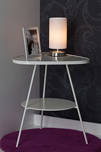 Brilliant Lampada da tavolo decorativa con un elegante paralume in tessuto e interruttore intermedio per il soggiorno e la sala da pranzo in metallo e tessuto, in ferro e bianco, altezza 26 cm