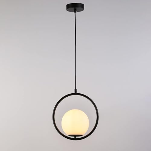 B·LED BARCELONA LED BarcelonaLED Lampada a Sospensione da Soffitto con Elegante Paralume a Sfera in Vetro Opaco Moderno con Staffa Nera e Portalampada E27 per Camera da Letto Soggiorno Sala da Pranzo