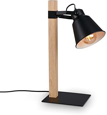 Briloner Lampada da scrivania retro, lampada da tavolo con interruttore on-off, lampada comodino orientabile, luce per lettura, attacco E27, 170x466x200 mm, Nero/Legno