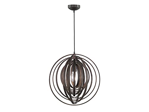 Trio Boolan Lampada a Sospensione, Sfera, Cerchi di Legno, Diametro 50 cm E27, Marrone