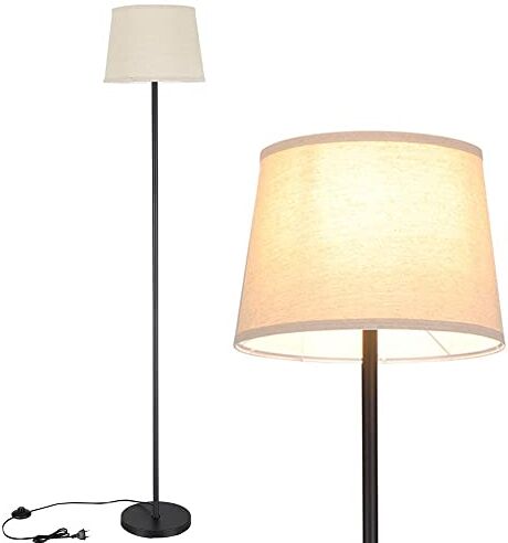 BAKAJI Lampada Piantana da Terra Luce Lampadina E27 Max 60W Base Rotonda Struttura in Metallo Paralume in Tessuto Design Moderno Accensione a Pedale Altezza 174 cm (Nero)