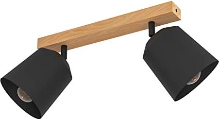 Eglo Faretto da soffitto Cotorro, lampada da soffitto a 2 luci con faretti orientabili, FSC100HB, lampada da soffitto scandinava in legno naturale e metallo nero, faretto da soffitto, attacco E27