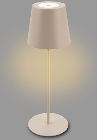 Briloner Lampada da tavolo LED senza fili con touch, regolabile in altezza, dimmerabile a livelli, lampada da comodino, lampada da lettura, lampada da tavolo, da esterno, 36x10,5 cm, colore beige