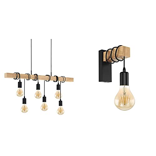 Eglo Townshend Interno E27 Nero, Marrone illuminazione da soffitto, glühlampe, legno & 32917 Applique da parete in metallo, Nero/Legno