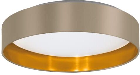 Eglo LED lampada da soffitto Maserlo 2, luce da soffitto tessile, illuminazione da soggiorno in tessuto color oro e taupe, plastica bianca, illuminante bianco caldo, Ø 38 cm