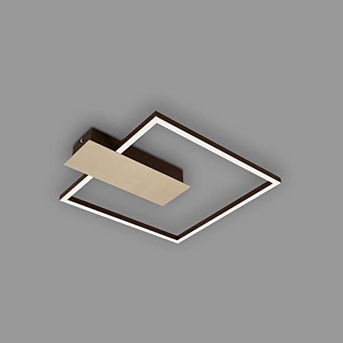 Briloner Plafoniera a LED dimmerabile in 3 fasi, funzione memory, colore della luce bianco caldo, plafoniera a LED angolare, marrone oro, 375x320 mm