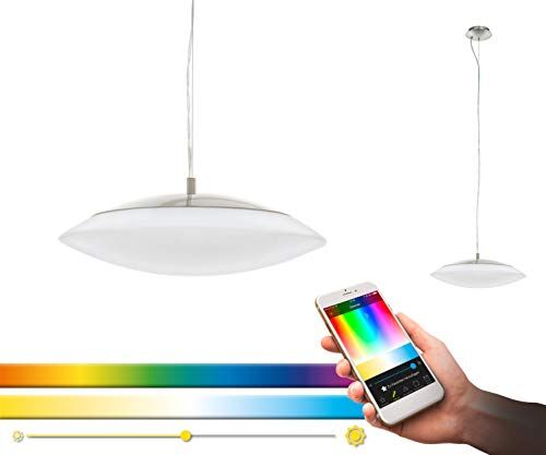 Eglo Connect Lampada a Sospensione a LED Frattina-C, Cambia Temperatura, in Acciaio e Plastica in Nichel Opaco, Bianco