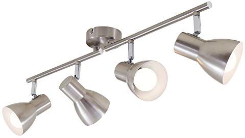 Briloner Leuchten Plafoniera, lampada da soffitto, faretti orientabili e inclinabili, 4x E14, max. 25 Watt, retrò, nichel opaco, 605x80x150 mm (LxPxH)