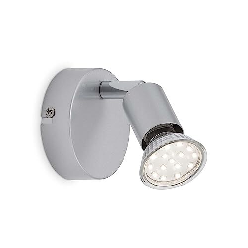Briloner Leuchten 2906 – 014 A +LED – lampada da parete/faretto – Lampada da soffitto faretto, Spot, 1 x GU10, 250 lumen, Faretto girevole e orientabile, in metallo, 3 W, colore titanio, 8 x 8 x 8 cm