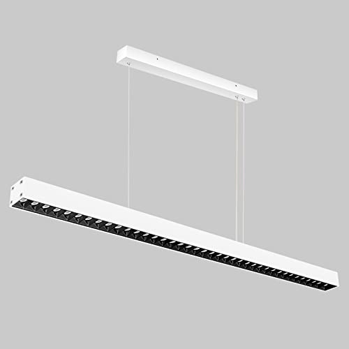 Zewanny Lampadario Led Sospensione, LED Lampada a Sospensione，107CM 36W 4000K Luce Naturale Alluminio Altezza Regolabile Lampada a Sospensione in Alluminio per Ufficio (Griglia, Bianco)