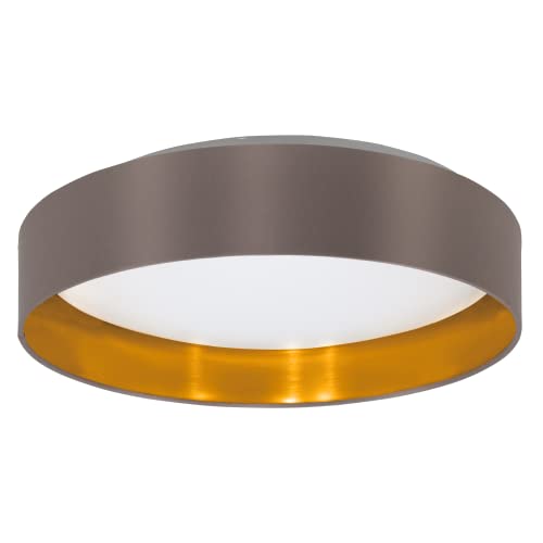 Eglo LED lampada da soffitto Maserlo 2, luce da soffitto tessile, illuminazione da soggiorno in tessuto color oro e cappuccino, plastica bianca, illuminante bianco caldo, Ø 38 cm