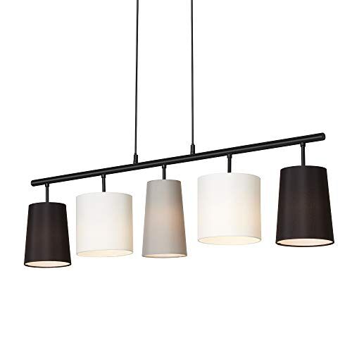 Briloner Leuchten  Lampadario a Sospensione da Soffitto a 5 Luci – Design By Kare con Paralumi in Tessuto – Compatibile con Lampadine E14 – Nero, Bianc