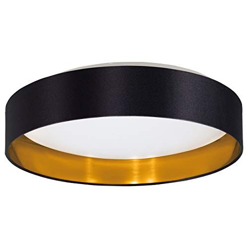 Eglo LED lampada da soffitto Maserlo 2, luce da soffitto tessile, illuminazione da soggiorno in tessuto color oro e nero, plastica bianca, illuminante bianco caldo, Ø 38 cm