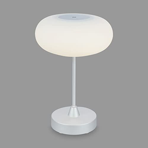 Briloner Leuchten Lampada da tavolo LED a batteria, dimmerabile, lampada da tavolo in vetro senza fili, funzione touch, 3.300K bianco caldo, cromo opaco, 150x160 mm (HxD)
