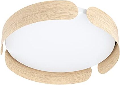 Eglo Lampada da soffitto Led Valcasotto, lampada da soffitto minimalista, lampada da soggiorno in metallo effetto legno, plastica bianca, lampada da camera da letto, bianco caldo