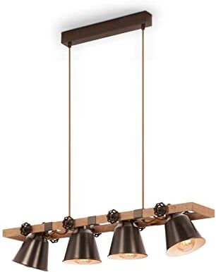 Briloner Lampada a sospensione in legno, lampada a sospensione rustica, girevole, E27 max. 40 Watt, lampada da sala da pranzo retrò, grigio antico