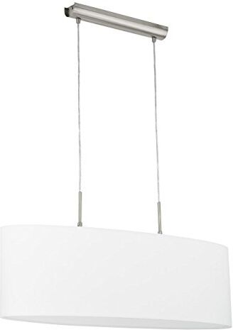 Eglo Lampada a sospensione Pasteri, lampada a sospensione in tessuto a due punti luce, lampada a sospensione ovale in acciaio e tessuto, nichel opaco, bianco, E27, 75 cm