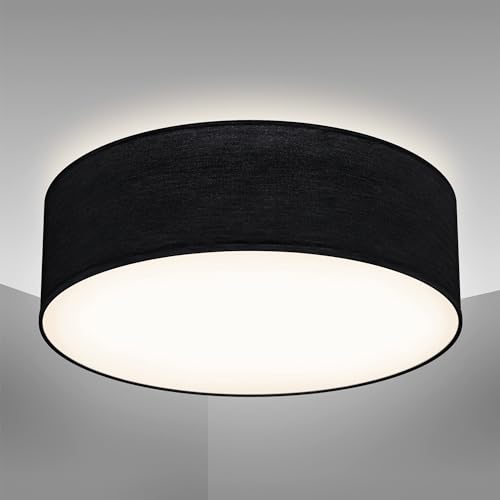 B.K.Licht Plafoniera in tessuto nero, attacco per lampadina E27 non inclusa, Lampada da soffitto diametro 30cm, Lampadario moderno per salotto o camera da letto, IP20