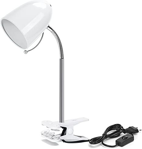 Aigostar Lampada da Lettura con Pinza, Lampada da Scrivania Vintage con Clip,Compatibile con LED Lampadinea a Modello E27,Max. 11W,Lampadina non Inclusa,Con Metallo Braccio Regolabile e Cavo,Bianco