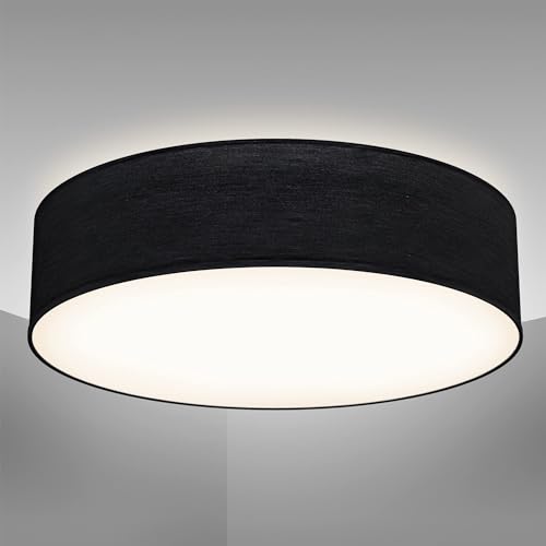 B.K.Licht Plafoniera in tessuto nero, attacco per 2 lampadine E27 non incluse, Lampada da soffitto diametro 38cm, Lampadario moderno per salotto o camera da letto, IP20