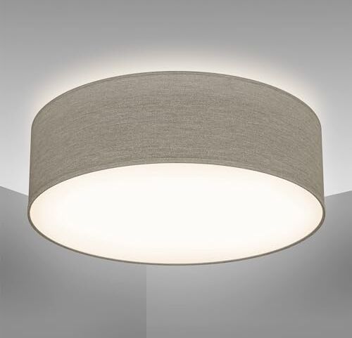 B.K.Licht Plafoniera in tessuto, Lampada da soffitto diametro 30cm color grigio-talpa, attacco per lampadina E27 non inclusa, Lampadario moderno per salotto o camera da letto, IP20