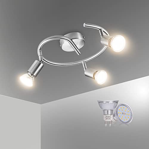 Bojim Lampadario da Soffitto, Plafoniera con 3 Faretti Orientabili LED GU10 Bianco Caldo 6W Pari a 54W 550LM 220V 2700K, Lampada della Forma a Spirale, Sistemi di Faretti per Camera Salotto Soggiorno