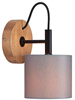 Briloner Leuchten  Faretto, Luce, Lampada da Parete retrò, Vintage, 1x E14, Metallo Paralume in Tessuto, 125x178mm (DxA), Nero/Grigio Legno