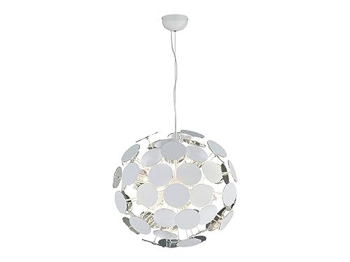 TRIO Lampada a Sospensione Discalgo 309900631, metallo bianco opaco, dischi di plastica bianco/argentato, escl. 6x E14, 54 x 54 x 150 cm