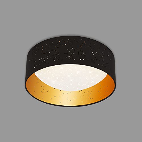 Briloner Plafoniera LED Soffitto, Lampada da Soffitto, Plafoniera in Tessuto, Plafoniera in Tessuto con Decorazione a Stelle, 12 Watt, 1.200 Lumen, 4.000 Kelvin, Nero-Oro, Ø32 cm