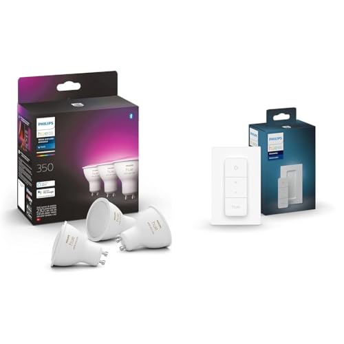 Philips White and Color Ambiance Faretti Smart Led, Luce Bianca e Colorata, Bluetooth & Telecomando Dimmer Switch, Controllo illuminazione Smart, Bianco, Versione 2021