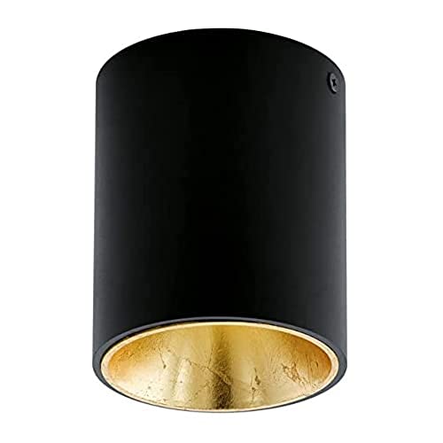 Eglo Polasso Plafoniera LED, lampada da soffitto in metallo nero e oro, lampada da soggiorno bianco caldo, diametro 10 cm