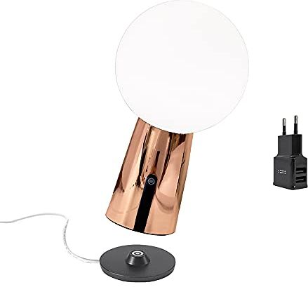 Zafferano [Amazon Exclusive]  Olimpia Pro Lampada Ricaricabile da Tavolo in Alluminio, Caricatore USB Aiino, LED Dimmerabile Touch,Protezione IP54,Interno/Esterno, Base Ricarica a Contatto,H26cm Rame