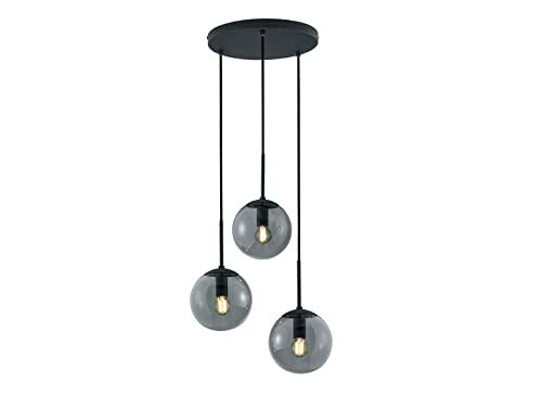 Trio , Sospensione, Balini 3xE14, max.28,0 W Vetro, Fumé, Finitura: Metallo, Antracite Ø:30,0cm, A:150,0cm IP20,Senza illuminante,Regolabile in altezza