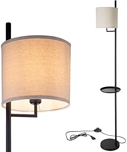 BAKAJI Lampada Piantana da Terra Luce Lampadina E27 Max 60W Base Rotonda Struttura in Metallo Paralume in Tessuto Design Moderno Accensione a Pedale Altezza 178 cm (Nero con Tavolino)