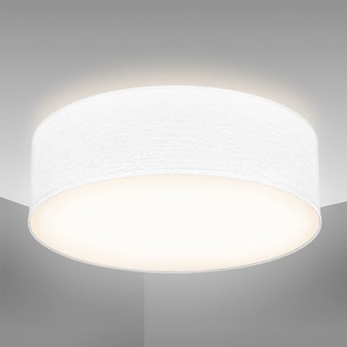 B.K.Licht Plafoniera in tessuto bianco, attacco per lampadina E27 non inclusa, Lampada da soffitto diametro 30cm, Lampadario moderno per salotto o camera da letto, IP20