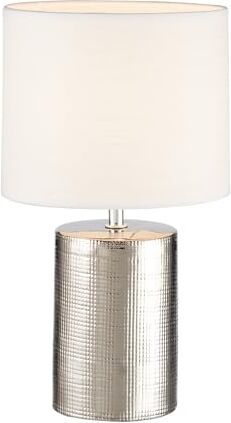 Fischer & Honsel Lampada da tavolo Prata   argento antico   paralume in tessuto   altezza 35,00 cm   diametro 20,00 cm   con interruttore a filo   1 x E14 max. 25 Watt senza lampadina