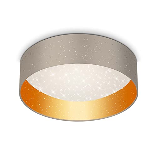 Briloner riloner Plafoniera LED Soffitto, Lampada con decorazione a cielo Stellato, Plafoniera in Tessuto, Lampadario, 18 watt, 2.200 lumen, 4.000 Kelvin, color oro e tortora, Ø40cm