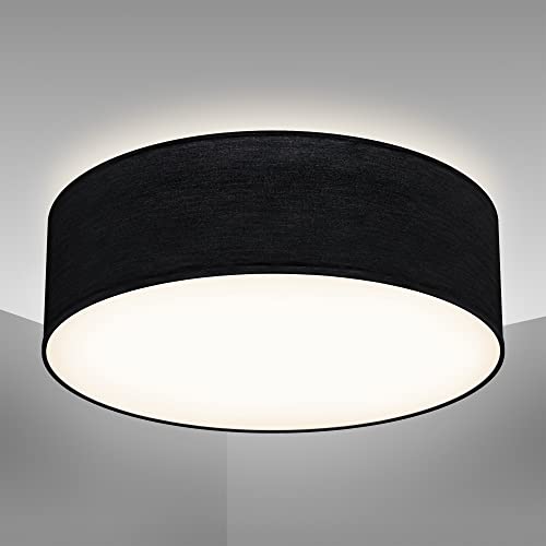 B.K.Licht Plafoniera in tessuto nero, attacco per lampadina E27 non inclusa, Lampada da soffitto diametro 30cm, Lampadario moderno per salotto o camera da letto, IP20