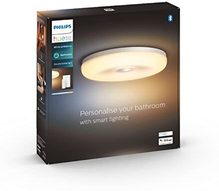 Philips White Ambiance Struana, Plafoniera Smart da bagno, LED integrato, Bluetooh, 39W, Bianca,Telecomando dimmer switch incluso