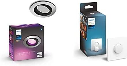 Philips Hue White&ColorAmbiance Centura, Faretto ad Incasso Smart, Base Rotonda, Bluetooh, Controllo Vocale 6 W, Alluminio + Smart Button, Telecomando per Controllo delle Luci Smart Hue