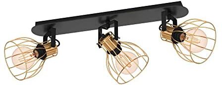 Eglo faretto da soffitto Sambatello, lampada da soffitto a 3 luci con fari orientabili, in metallo nero e ottone spazzolato, illuminazione a soffitto con attacco E27