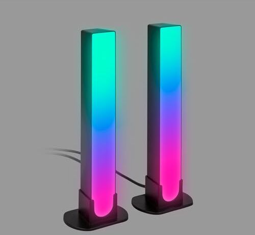 Briloner Set di 2 barre LED con controllo tramite app, Smart lampada LED RGBIC con controllo vocale, led da gaming con sensore musicale, Lampada Gaming, Luce d´atmosfera, altezza 24 cm