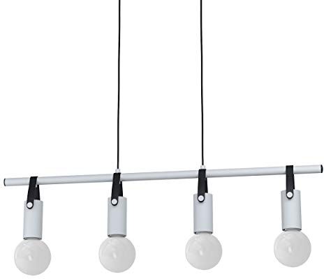 Eglo Lampadario a sospensione Apricale a 4 luci, industriale, moderna, minimalismo, in acciaio e pelle, lampada da tavolo da pranzo, lampada da soggiorno in grigio chiaro, attacco E27